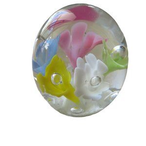 Joe Rice Glass Paperweight Trumpet Flowers Controlled Bubble Signed Excellent